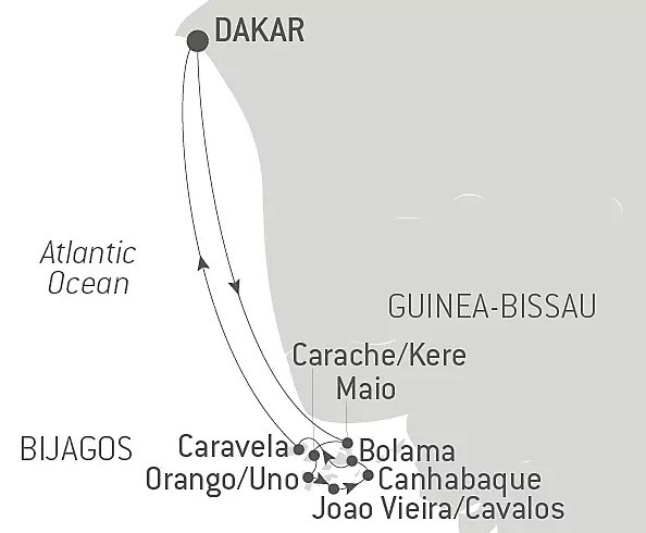 Map for Adventure in the Bissagos Islands - 9 Day Cruise from Dakar