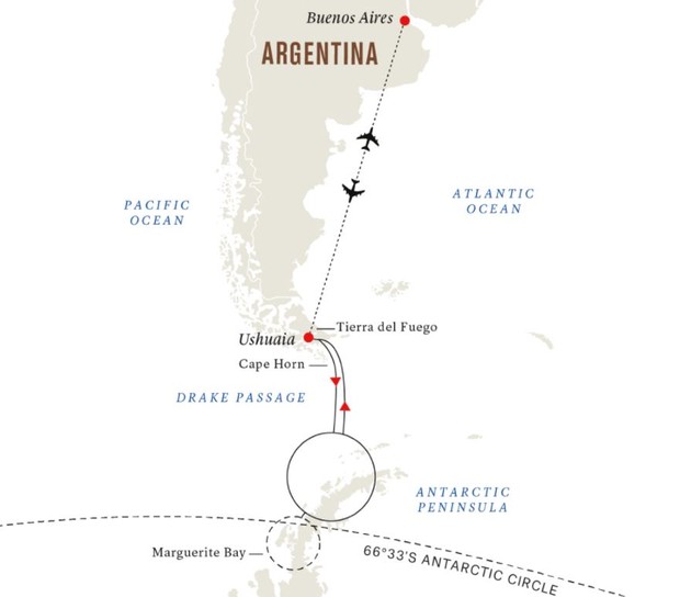 Map for Antarctic Circle Expedition aboard Roald Amundsen