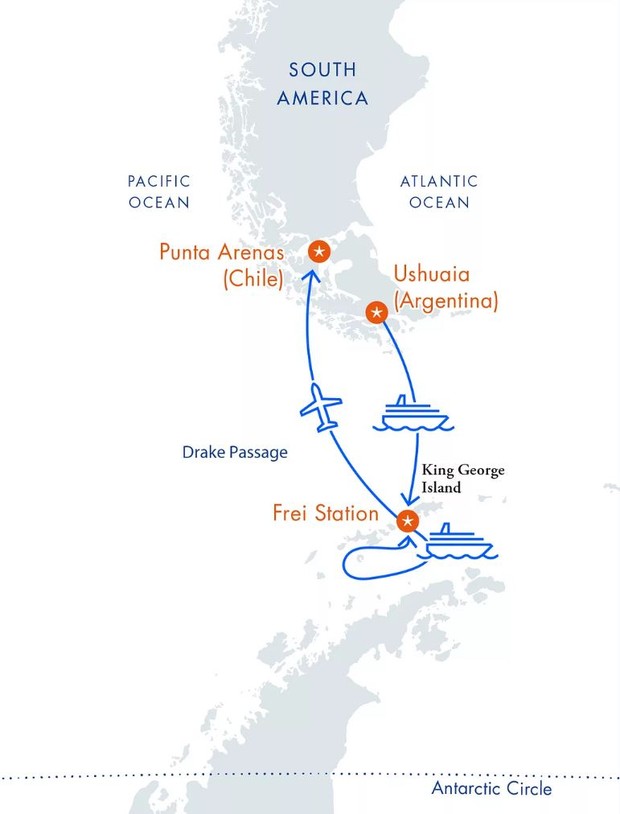 Map for Antarctica Express Air Cruise