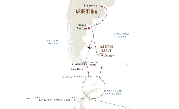 Map for Antarctica & Falklands Expedition aboard Fridtjof Nansen
