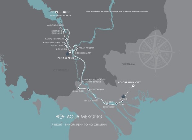 Map for Aqua Mekong Expedition Cruise - Phnom Penh to Ho Chi Minh City