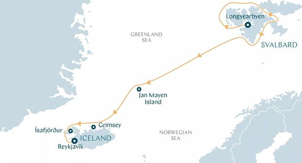 Map for Arctic Islands & Fjords - Iceland, Spitsbergen & Jan Mayen Island