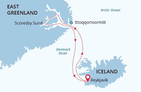 Map for Arctic Sights and Northern Lights Expedition Cruise