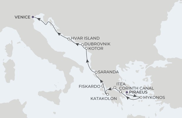 Map for Neolithic Greece & Adriatic Highlights - 9 Night Cruise Athens to Venice