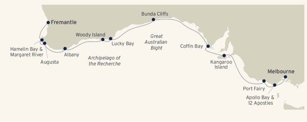 Map for Australia's Great Southern Coastline Cruise