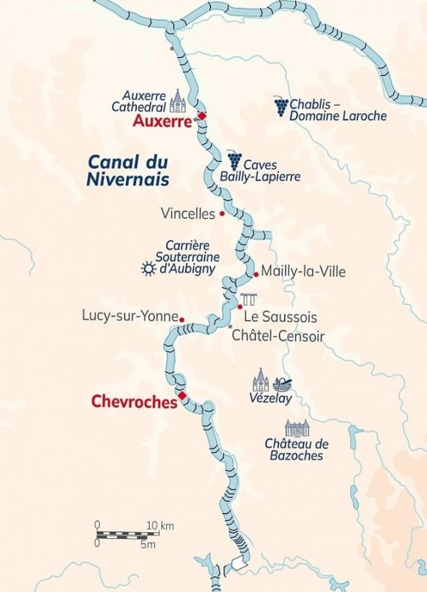 Map for Classic France River Cruise – Burgundy