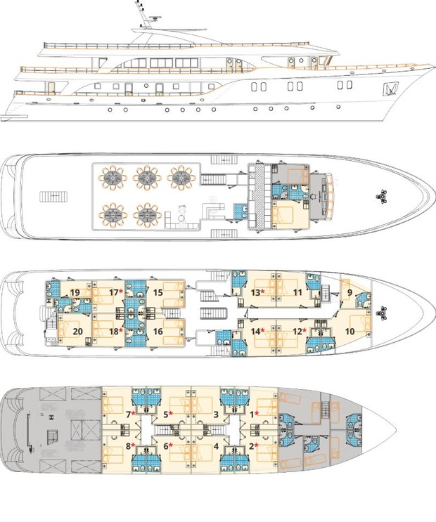 Cabin layout for Croatian Deluxe Ships