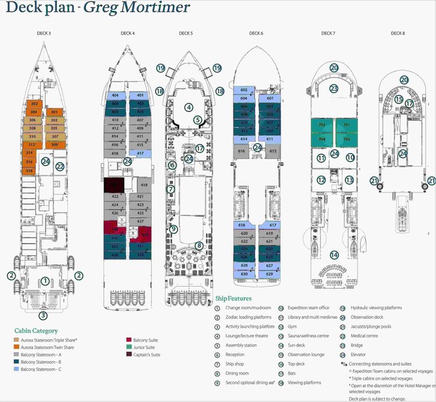 Cabin layout for Greg Mortimer