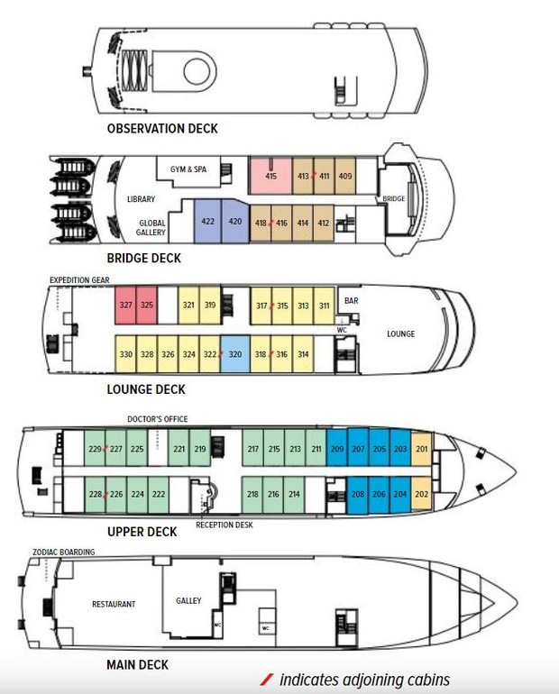 Cabin layout for National Geographic Endeavour II 