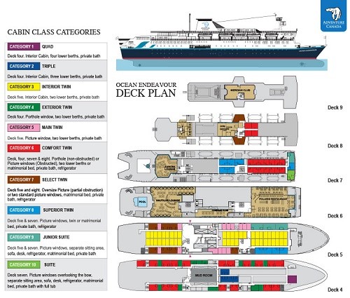 Cabin layout for Ocean Endeavour