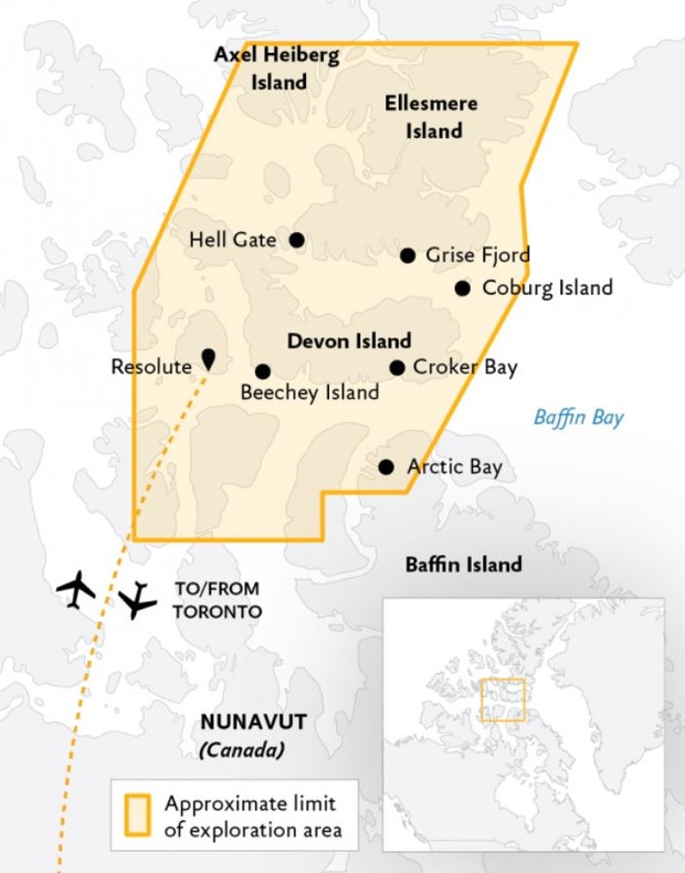 Map for Canada’s Remote Arctic: Northwest Passage to Ellesmere & Axel Heiberg Islands