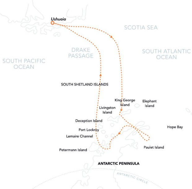 Map for Christmas in Antarctica - Ushuaia to Ushuaia Expedition