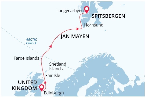 Map for Crossing the Arctic Circle Expedition Cruise