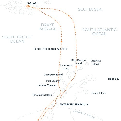 Map for Crossing the Circle - Ushuaia to Ushuaia Expedition