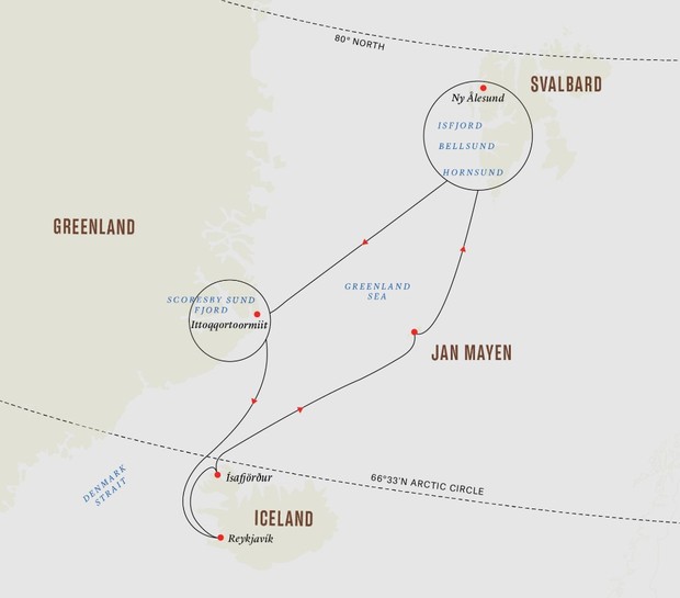 Map for East Greenland and Svalbard – A True Arctic Expedition