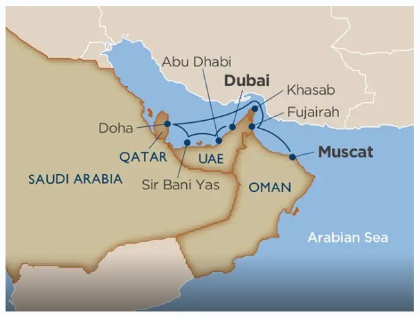 Map for Emirates, Qatar & The Span of Oman Cruise