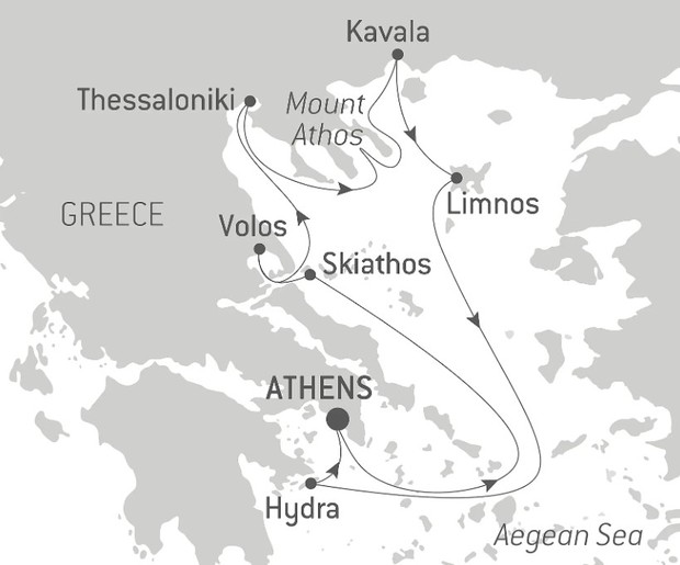 Map for European Autumn in the Aegean Sea - Greek Islands Luxury Cruise