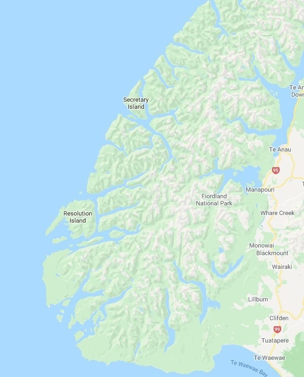Map for Fiordland / Te Wahipounamu New Zealand Cruise
