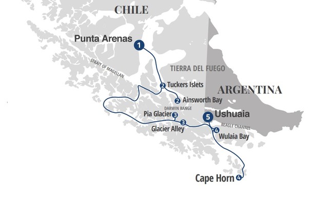 Map for Fjords of Terra Del Fuego - Patagonia Small Ship Cruise