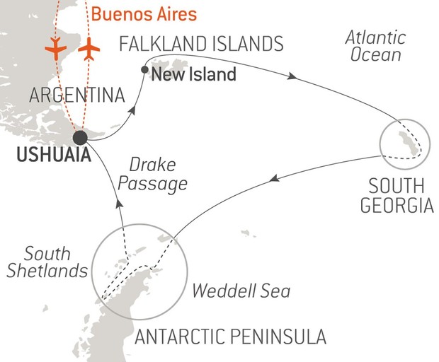Map for The Great Austral Loop - Antarctica, South Georgia & Falklands Luxury Expedition