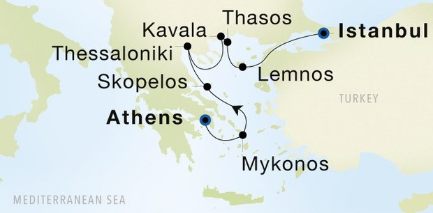 Map for Greece & Turkey Discovery - Athens to Istanbul 8 Day Cruise