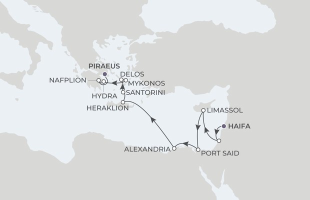 Map for Holy Land to Greek Isles - 12 Night Cruise Haifa to Athens