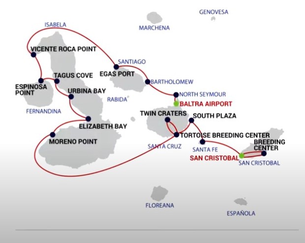 Map for Infinity Galapagos 8 Day Cruise B