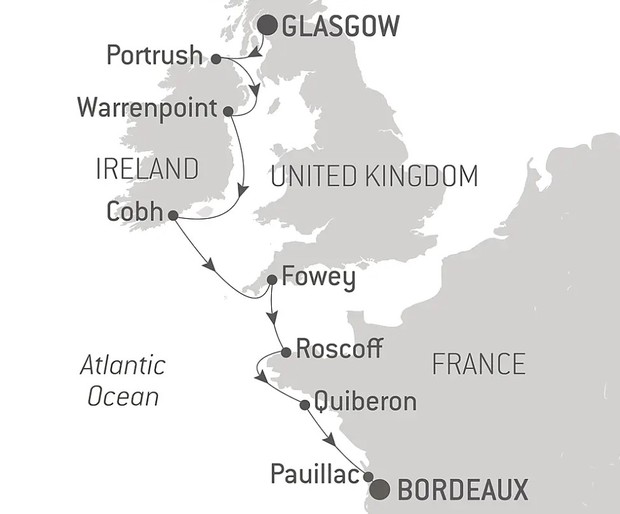 Map for From the Irish Sea to the Bay of Biscay - Ireland, England & France Luxury Cruise