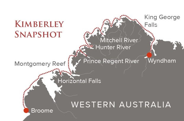 Map for Kimberley Snapshot 8 Day Cruise