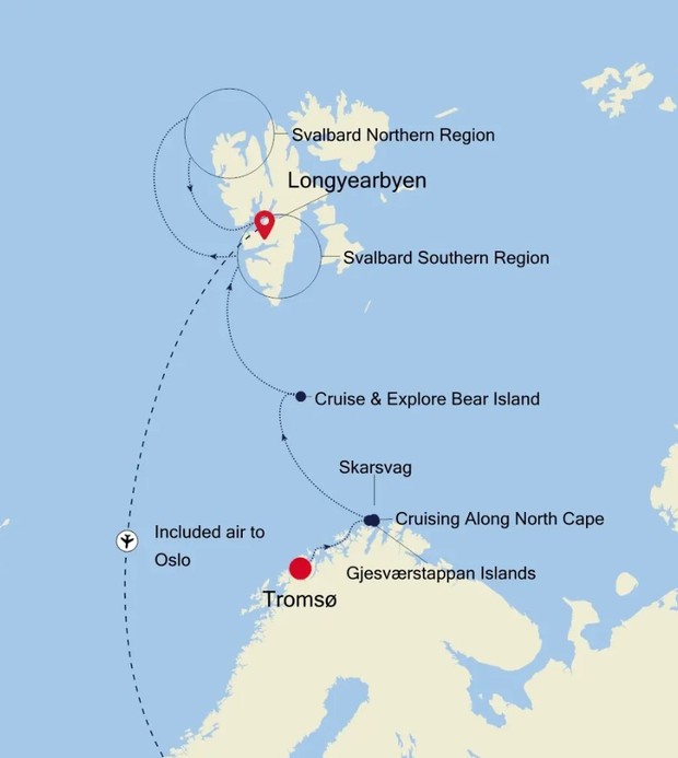 Map for Longyearbyen to Tromsø - Norway & Spitsbergen Luxury Expedition Cruise