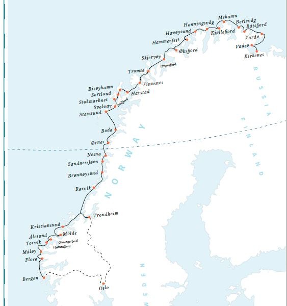 Map for Classic Voyage South Norway: Kirkenes - Bergen