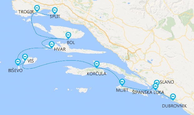 Map for Deluxe Croatia Cruise: Dubrovnik to Split