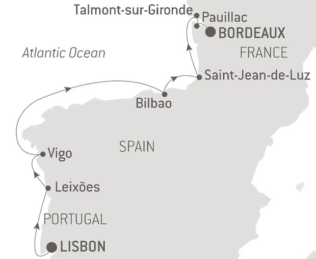 Map for Gastronomic Delights with Le Meurice and Château Latour - Portugal, Spain & France Cruise