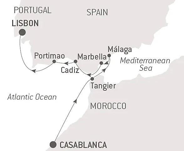 Map for Cruising from Morocco to Spain’s Andalusian Coast – with Smithsonian Journeys