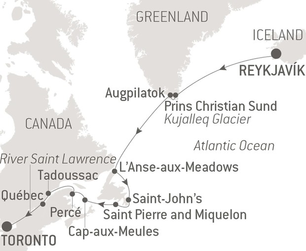 Map for Natural Wonders of Greenland & Canada via Saint Pierre and Miquelon
