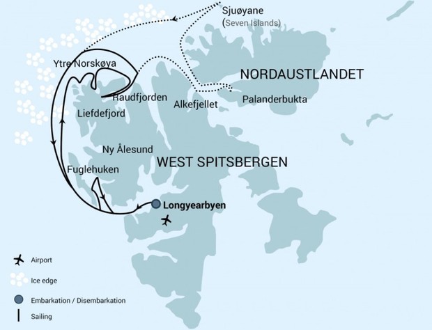 Map for North Spitsbergen, in the Realm of Polar Bear & Ice - Birding, Summer Solstice