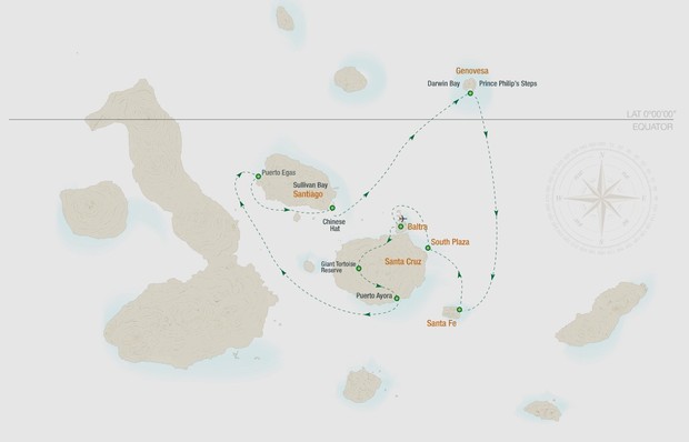 Map for Isabela II Northern Galapagos Islands 5 Day Itinerary