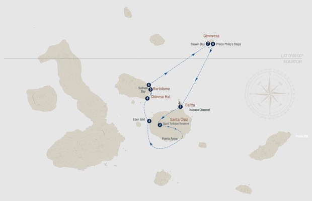 Map for La Pinta Northern Galápagos 5 Day Cruise
