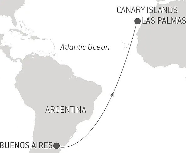 Map for Ocean Voyage: Buenos Aires - Las Palmas in Luxury