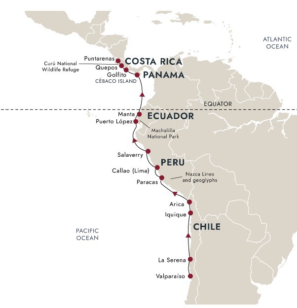 Map for Pacific Latin America — Ancient Wonders and National Parks Small Ship Cruise