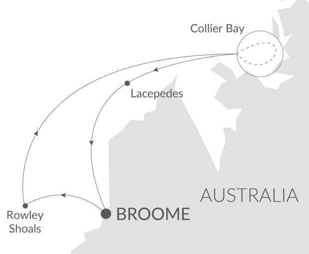 Map for Rowley Shoals & Kimberley Coast - Australia Luxury Cruise