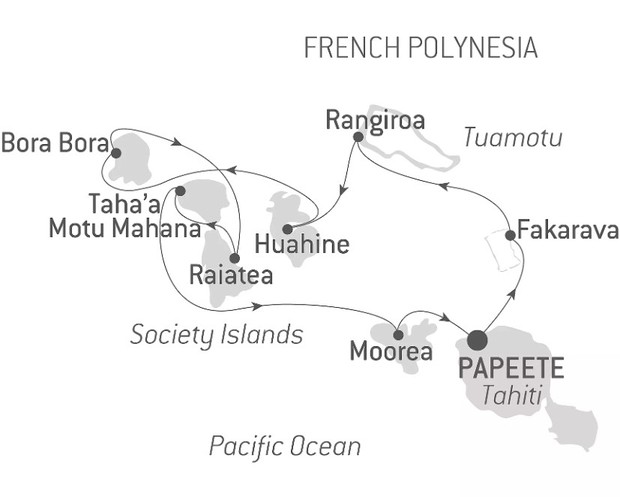 Map for Society Islands & Tuamotus French Polynesia Luxury Cruise aboard Paul Gauguin