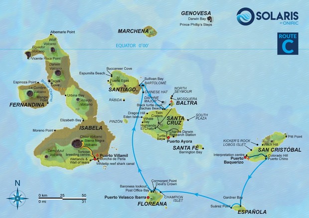 Map for Galapagos Solaris Cruise Itinerary C
