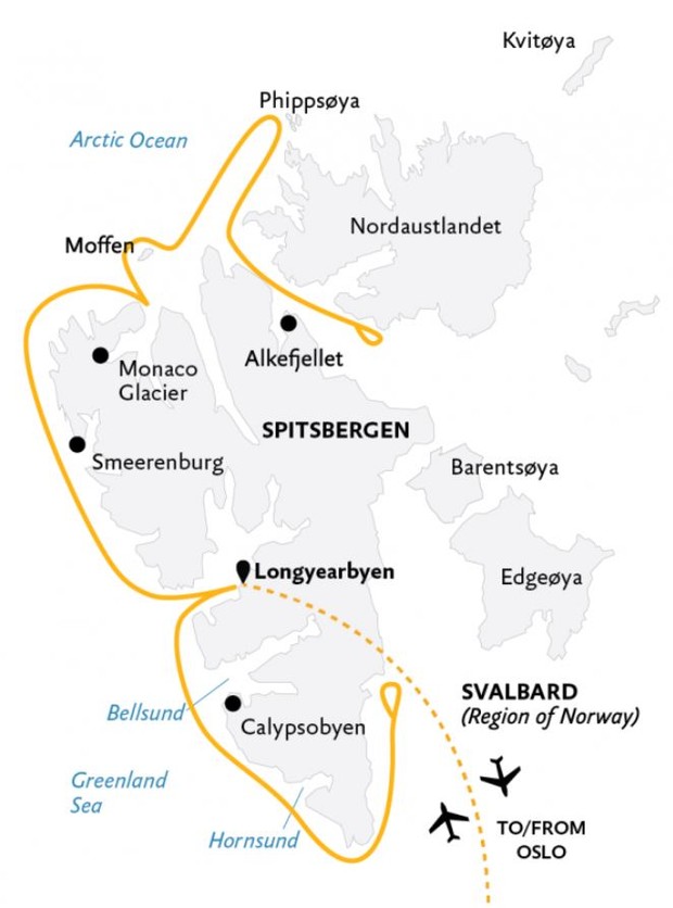 Map for Spitsbergen Explorer: Wildlife Capital of the Arctic