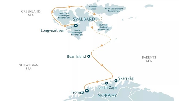 Map for Svalbard Revealed - From Longyearbyen to Tromso Expedition Cruise