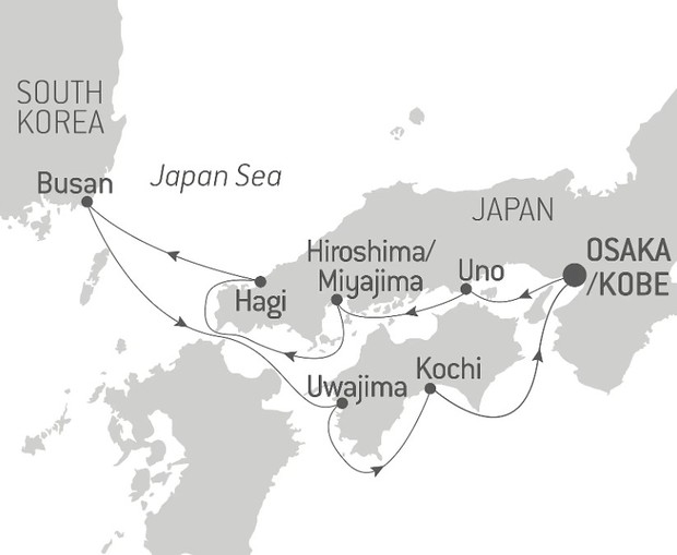 Map for Secular Treasures in the Land of the Rising Sun - Japan Luxury Cruise