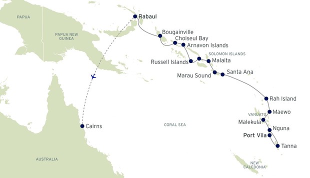 Map for Vanuatu, Solomons, New Britain and Bougainville - South Pacific Small Ship Cruise